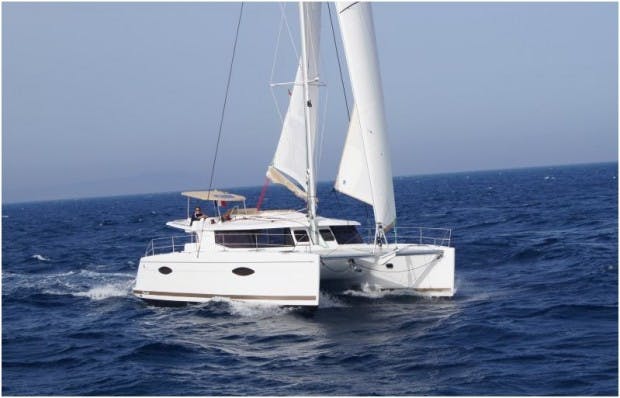 Book Helia 44 - 4 + 2 cab. Catamaran for bareboat charter in Athens, Alimos marina, Athens area/Saronic/Peloponese, Greece with TripYacht!, picture 1